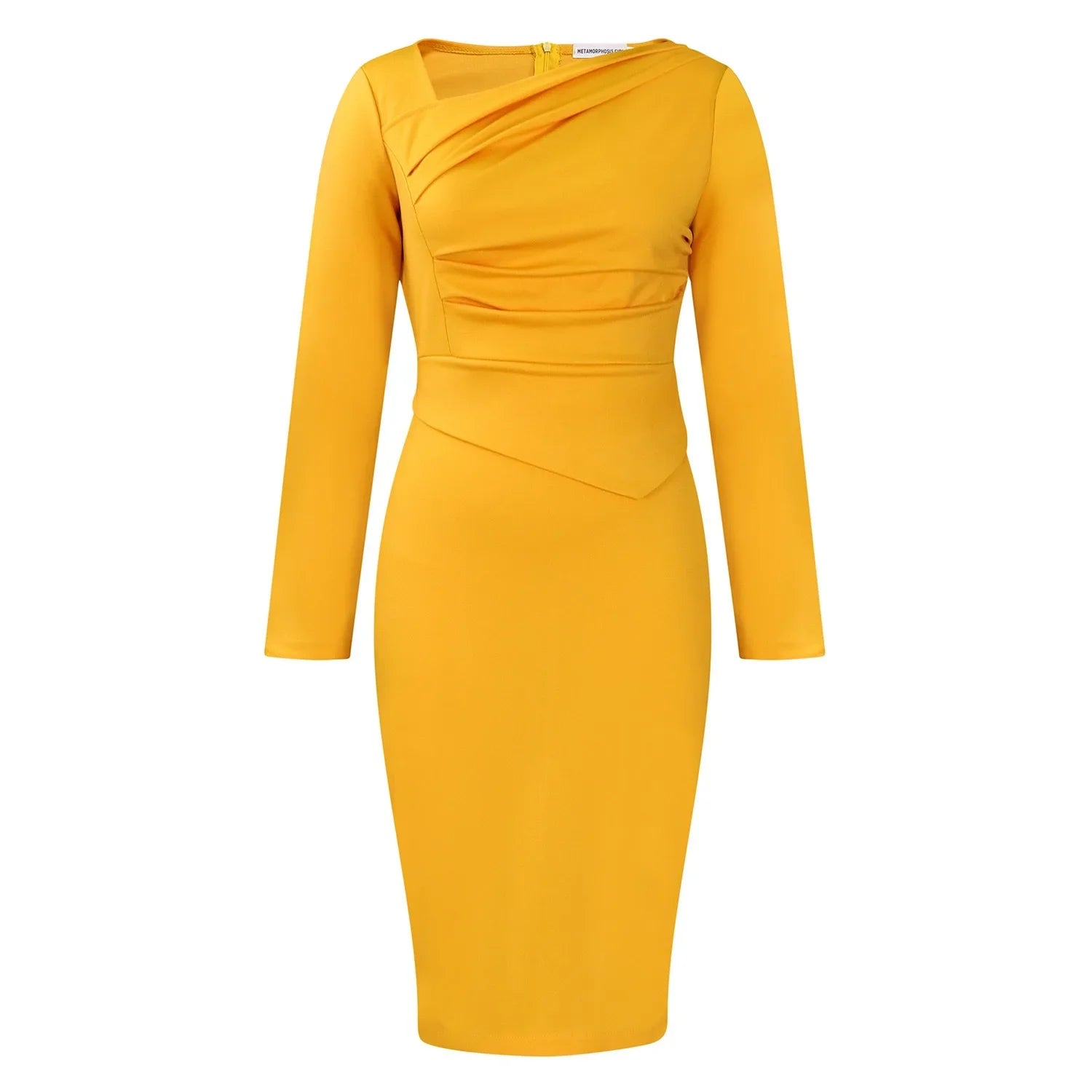Professional Midi Office Dress for Women with Long Sleeves