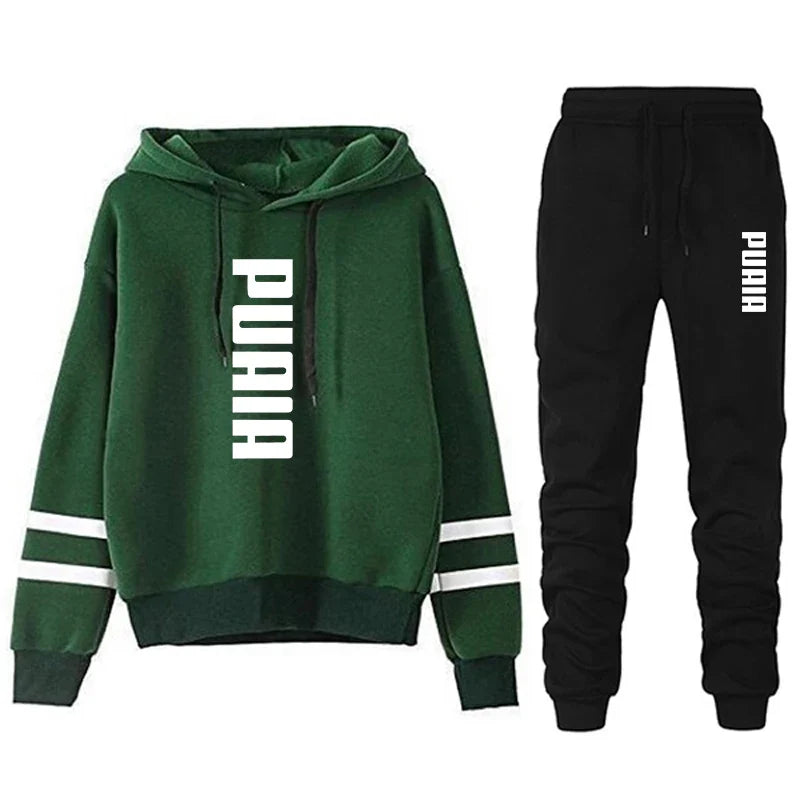 Autumn Winter Women's Hooded Sweatshirt and Jogging Set Lightweight Casual Sportswear with Stripe Detail Comfortable Daily Outdoor Activewear