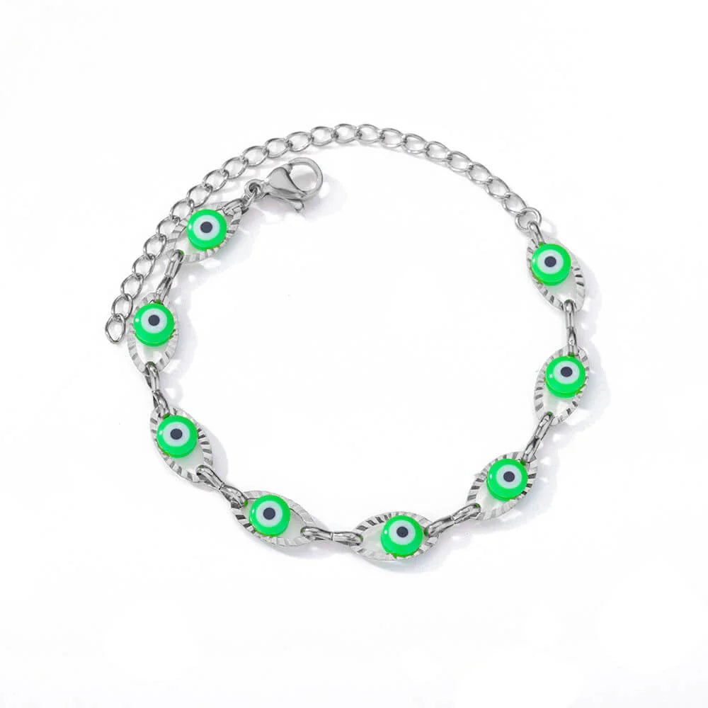 Gothic Rainbow Evil Eye Bracelet for Women Stainless Steel Gold Color Turkish Charm Chain Jewelry