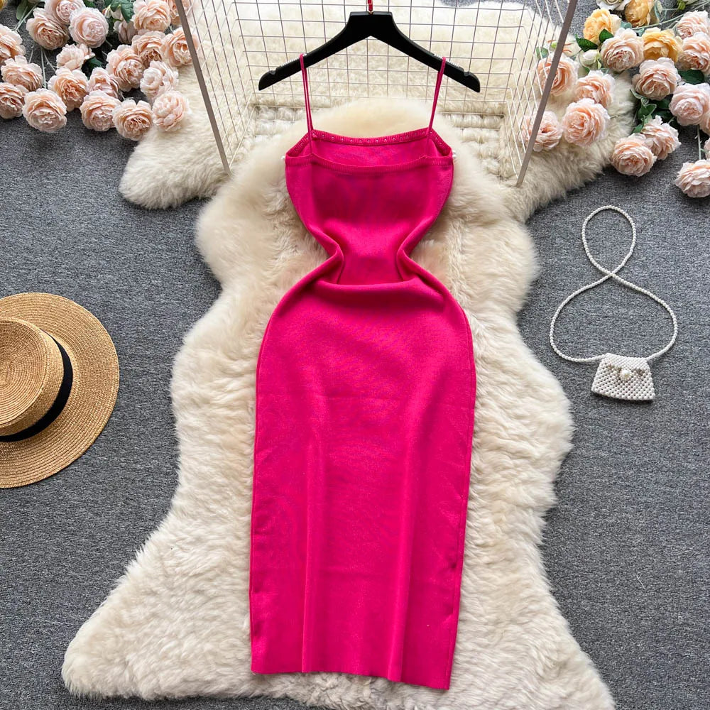 Pearl Design Knitted Bodycon Dress For Party And Streetwear
