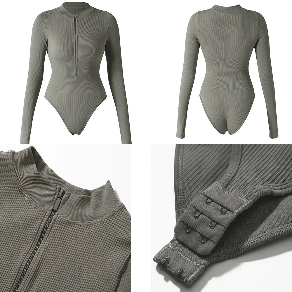 Bodycon Long Sleeve Jumpsuit for Women Zipper Romper Playsuit Fashion Streetwear Autumn Winter Slim Fit Bodysuit