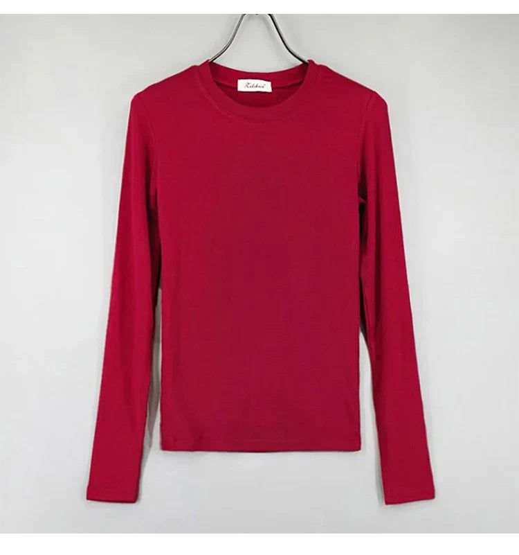 Korean Style Slim Fit Cotton Long Sleeve T Shirt for Women Soft Transparent Summer Tee