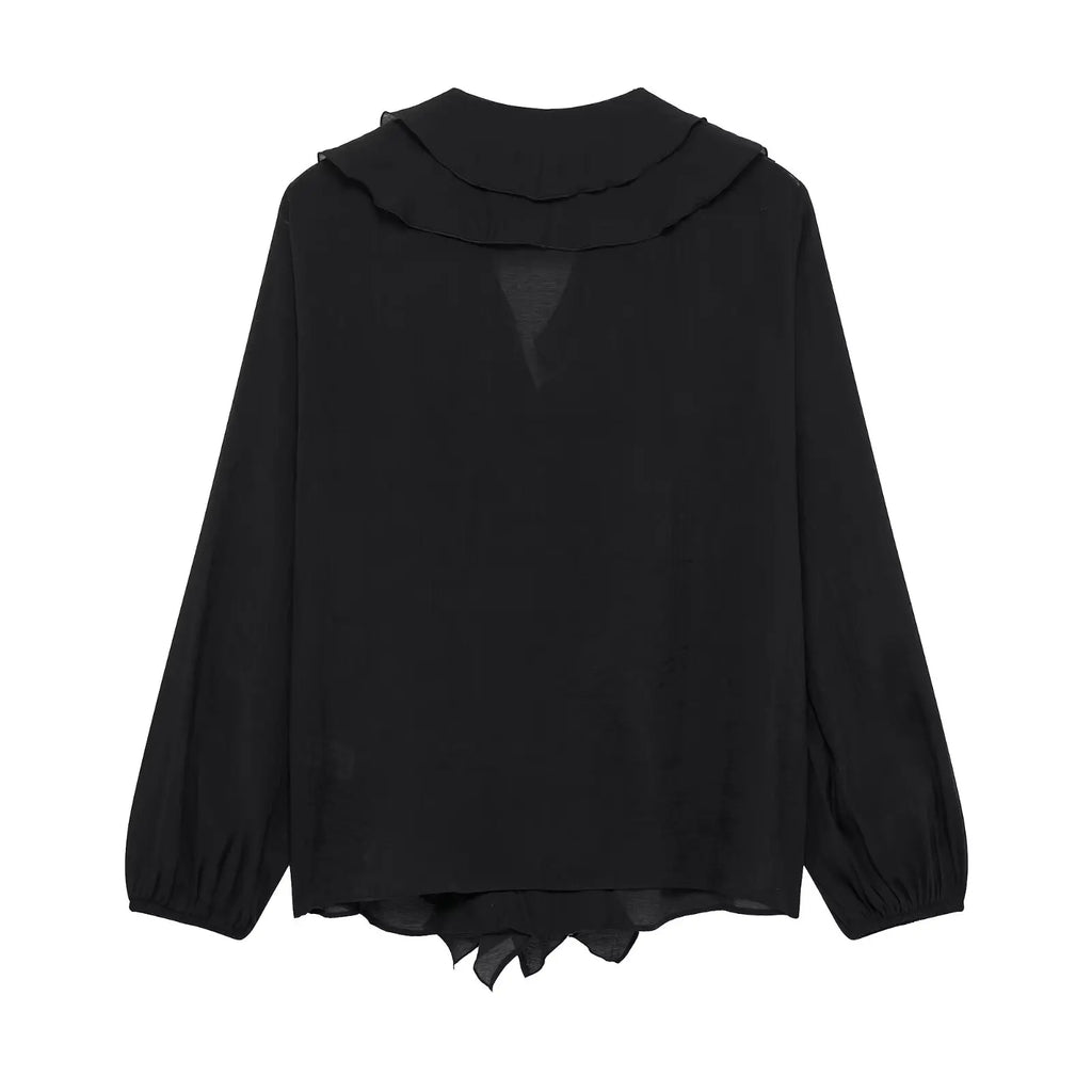 Laminated V Neck Long Sleeve Casual Shirt for Women with Versatile Temperament and Elegant Fit