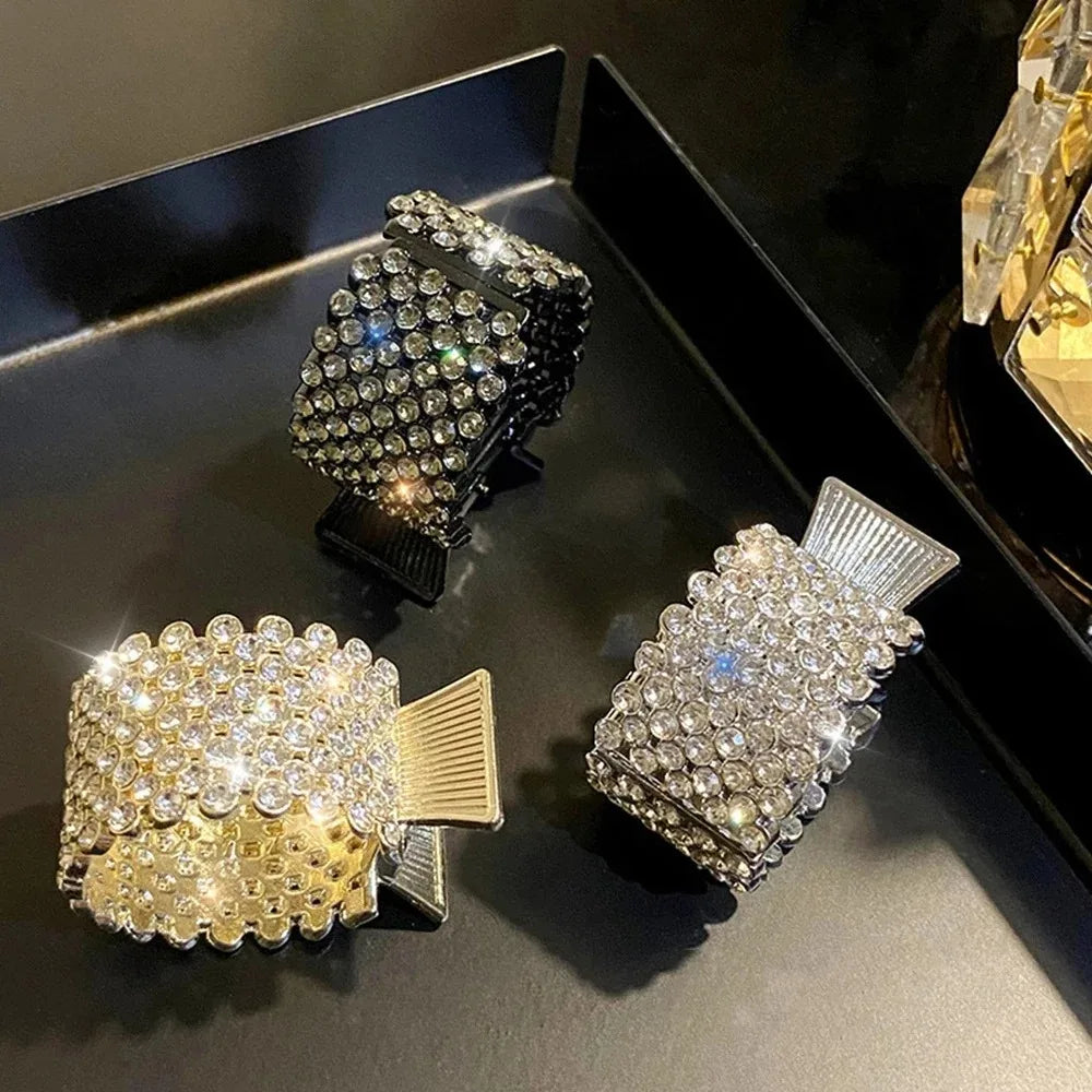 Elegant Pearl Rhinestone Hair Clip for Women and Girls Mini High Ponytail Holder Crystal Hair Claw Accessory