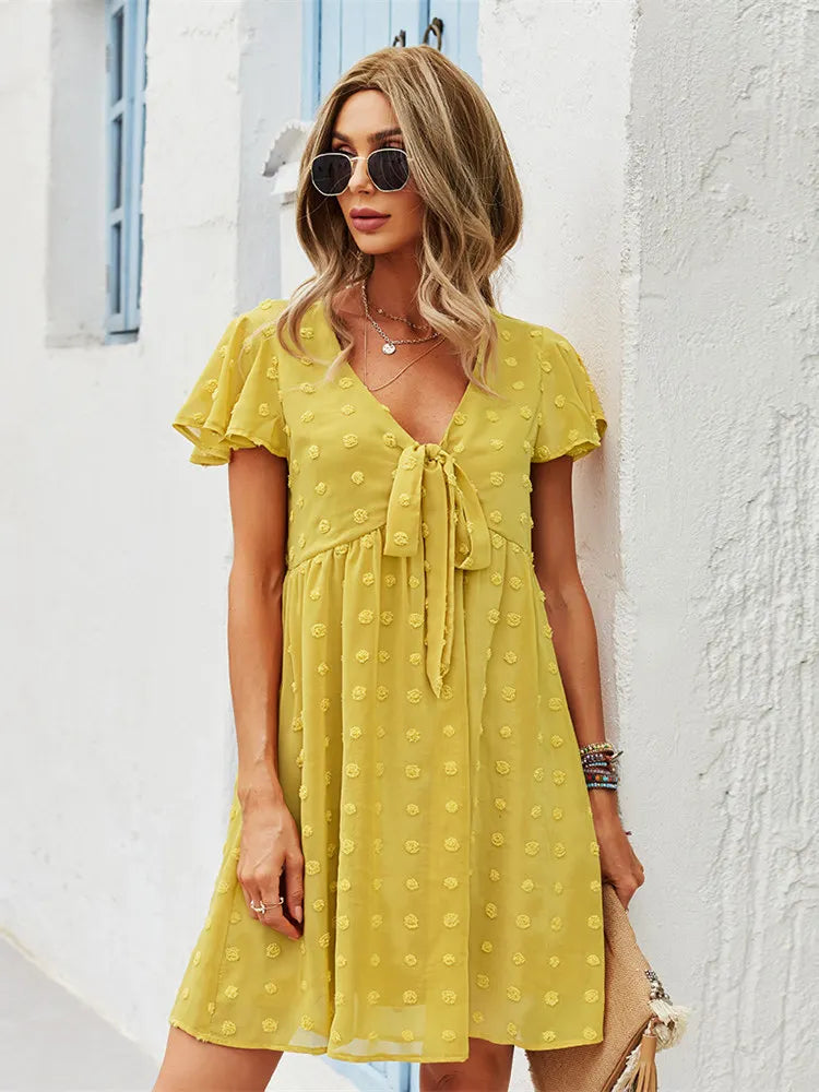 Bandage Dress For Women Solid High Waist Short Sleeve