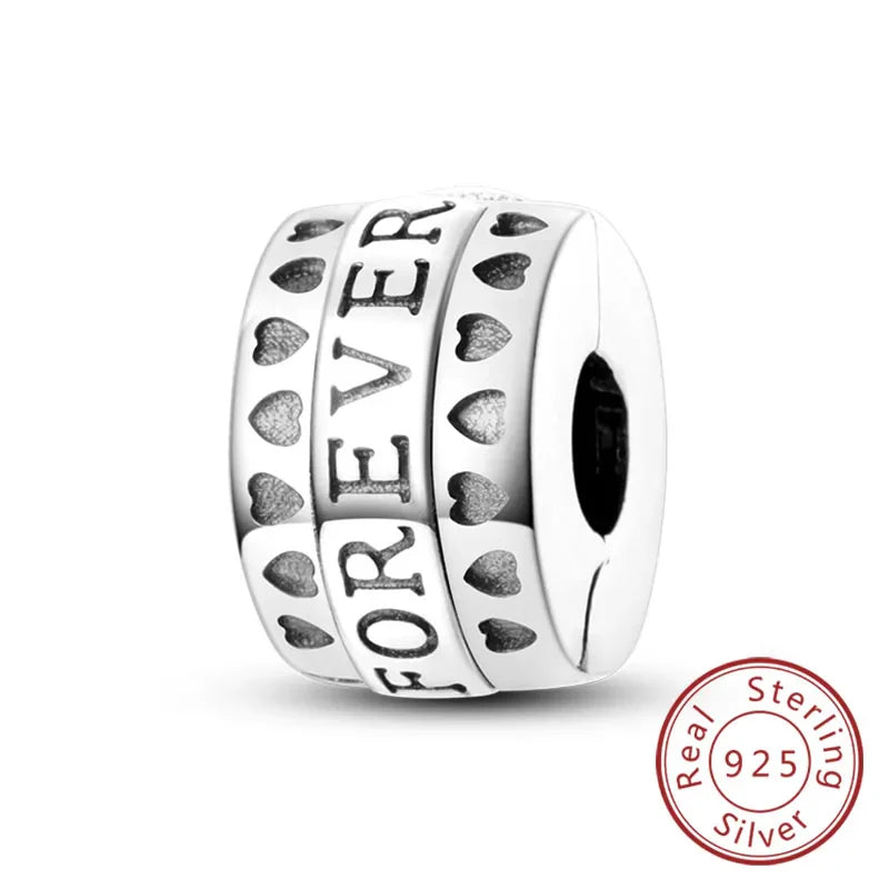 Fit Original 925 Sterling Silver Clip Charms with Zircon and Silicone Spacer Beads for Women DIY Bracelet Gift