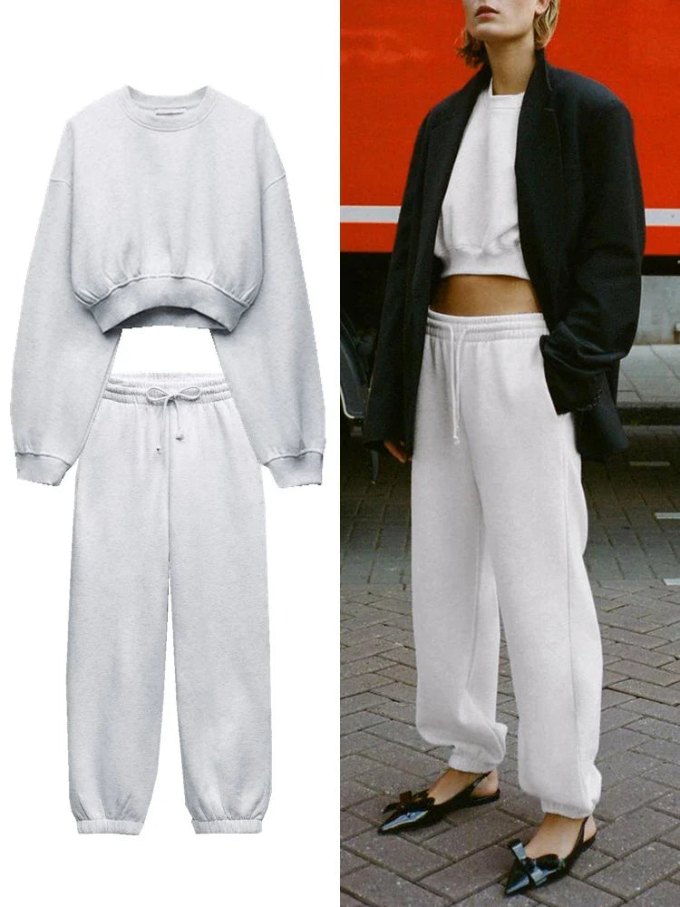 Women's Casual Sweater Pants Suit for Fall and Winter Elegant Sportswear Set