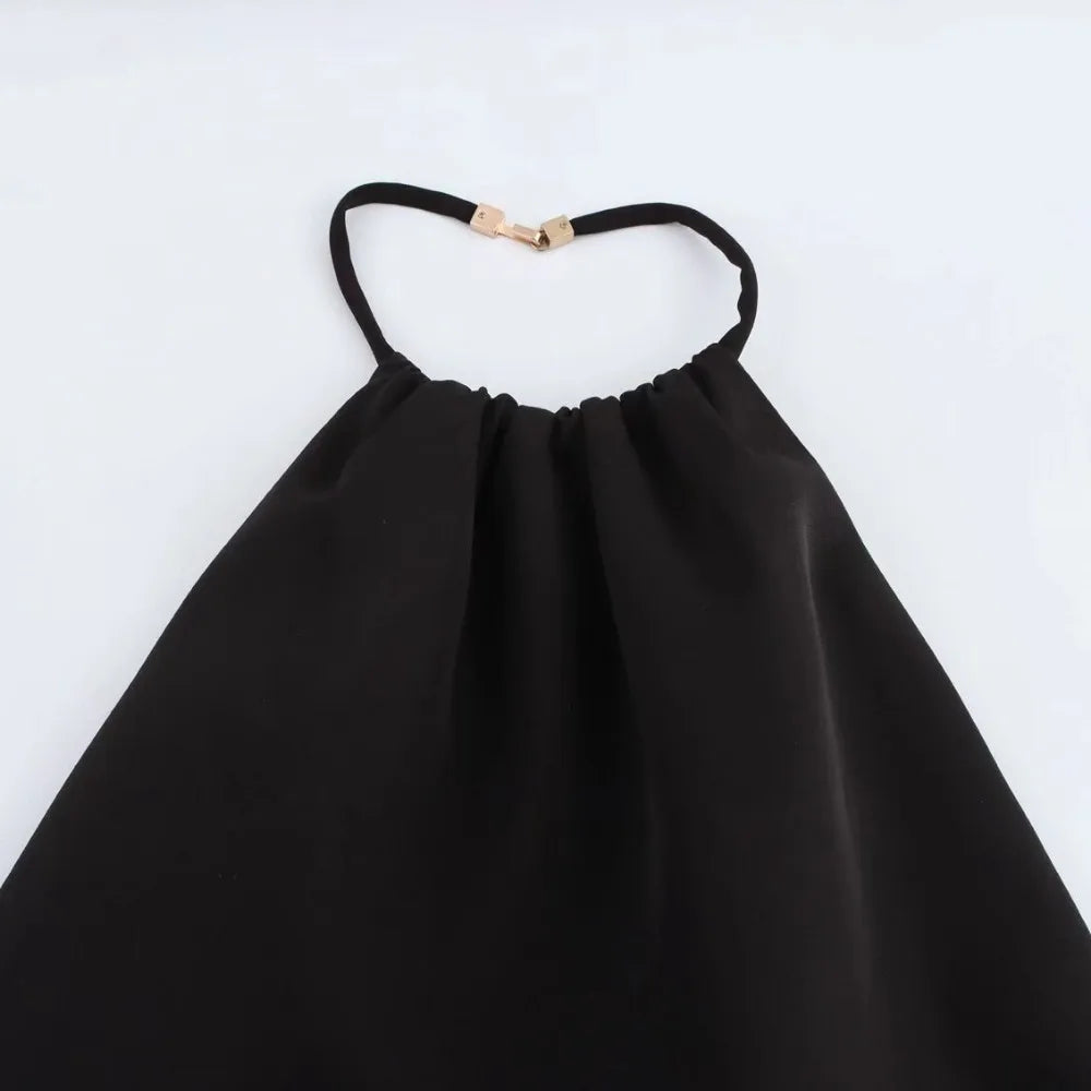 Women Faux Fur Dress Halter Neck Open Back Mini Chic