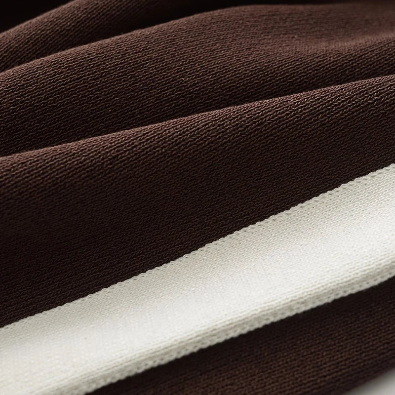 Chic Women's 2 Piece Set Brown Pullover Sweatshirt and Vintage High Elastic Waist Trousers