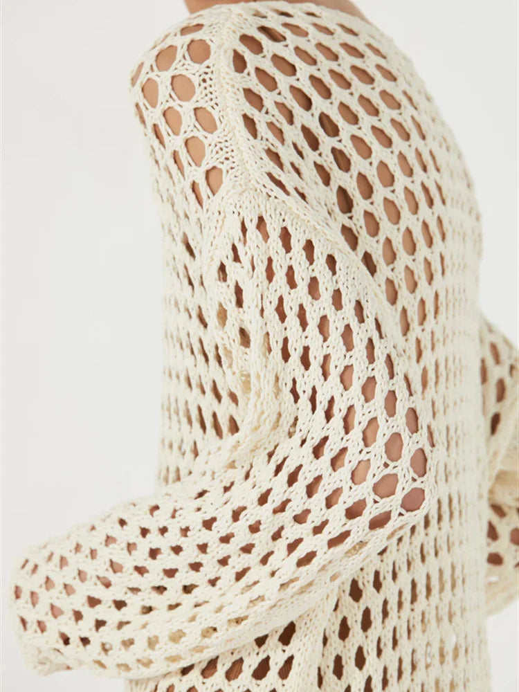 Knit Hollow Out Beach Cover Up Dress See Through For Women
