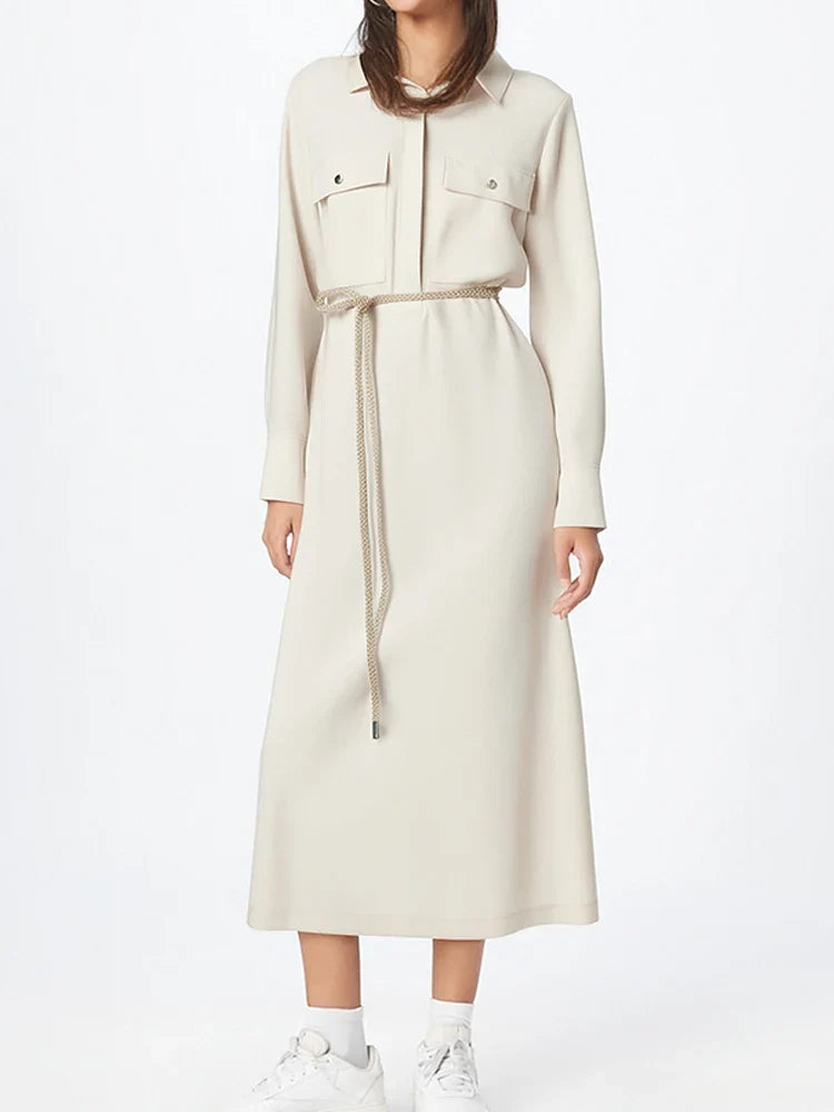 Beige Long Sleeve Dress For Women For Work And Office