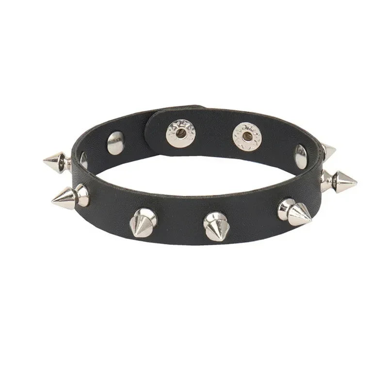 PU Leather Studded Gothic Cuff Bracelet Adjustable Punk Rivet Wristband for Men and Women