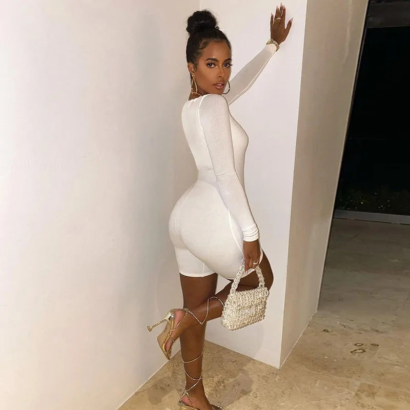 Sexy Slim Fit Autumn Playsuit for Women Long Sleeve Knitted Jumpsuit Solid Color Elegant Basic Fashionable Skinny Bodysuit