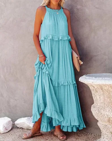 Summer Sleeveless Maxi Dress With Irregular Hem For Holiday