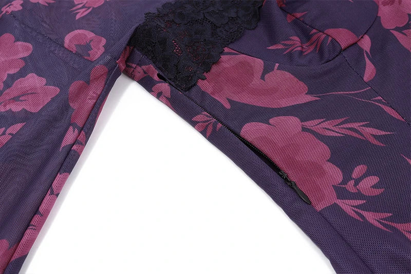 Mesh Long Sleeve Lace Patchwork Backless Evening Dress