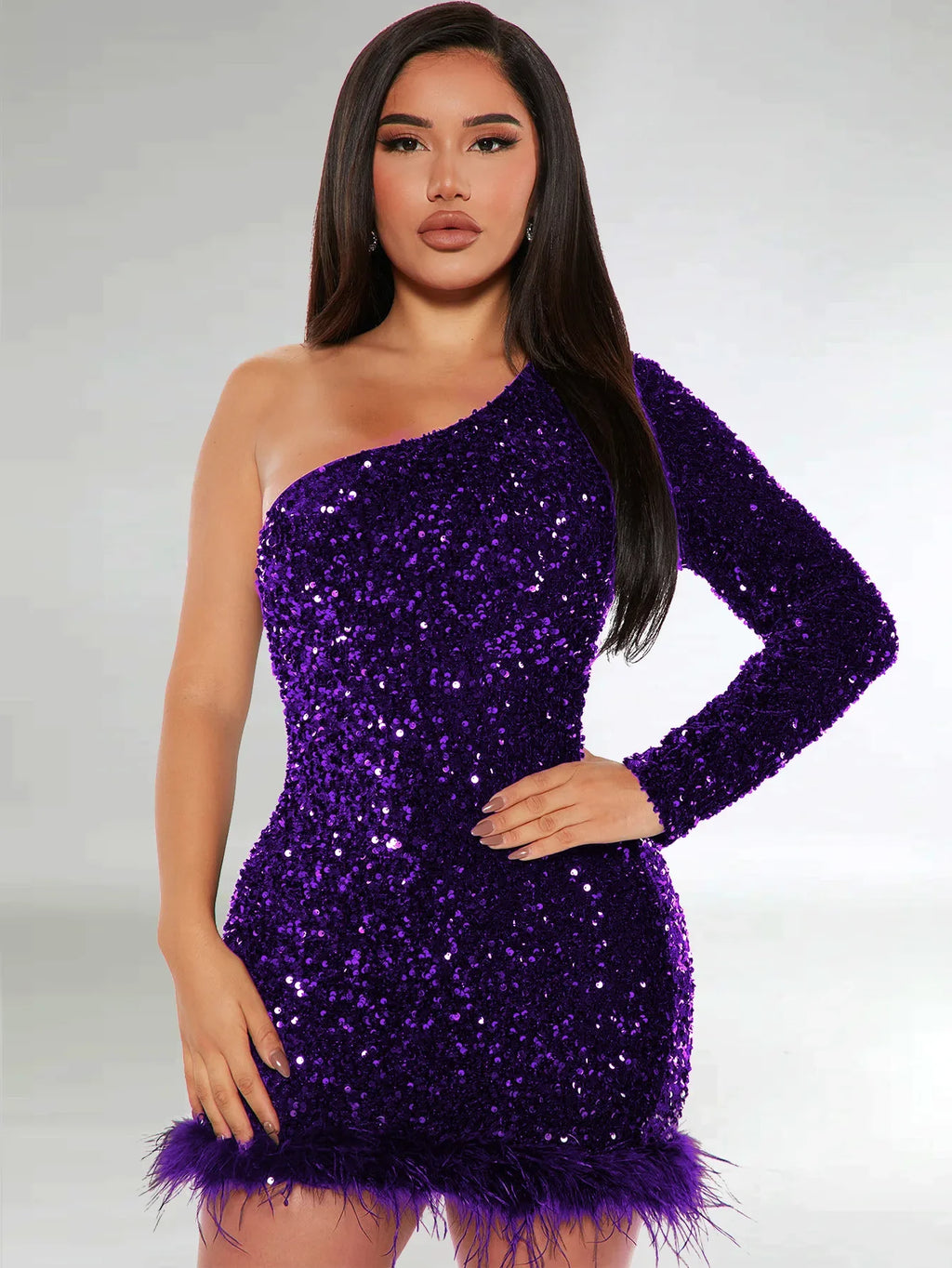Elegant Off Shoulder Sequin Party Dress Long Sleeve