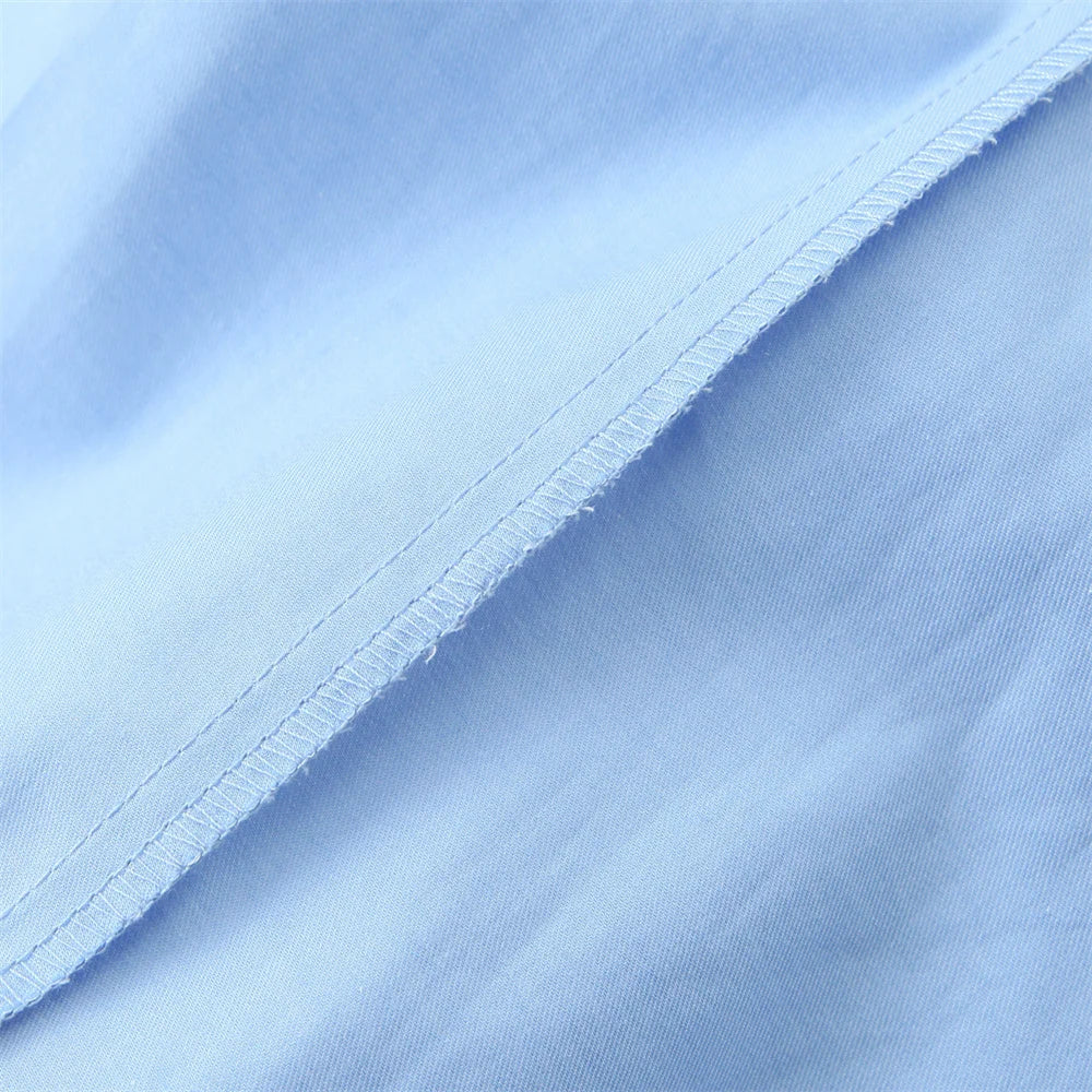 Women's Light Blue Long Sleeve Button Down Shirt with Pleated Waist and Classic Collar for Office and Stylish Wear