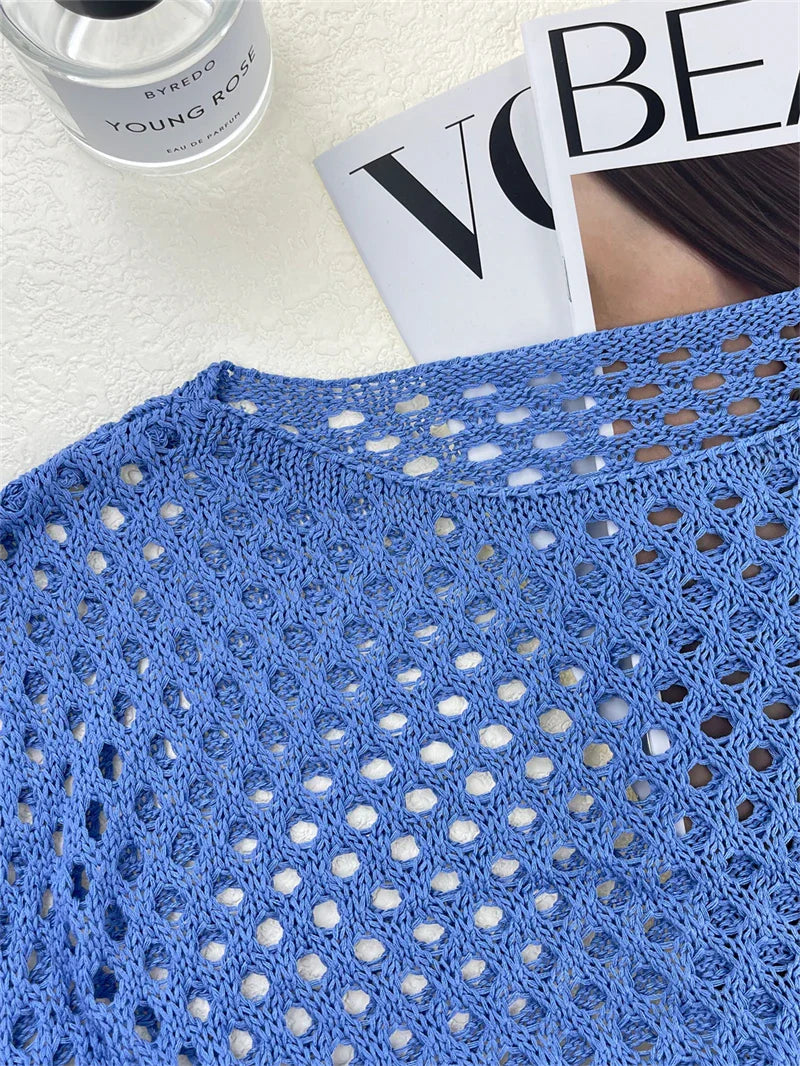 Knit Hollow Out Beach Cover Up Dress See Through For Women