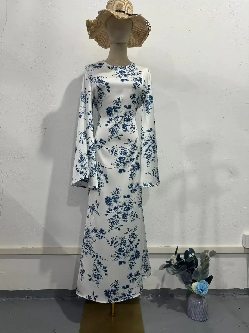 Floral Abaya Dress For Muslim Women Long Modest Robe