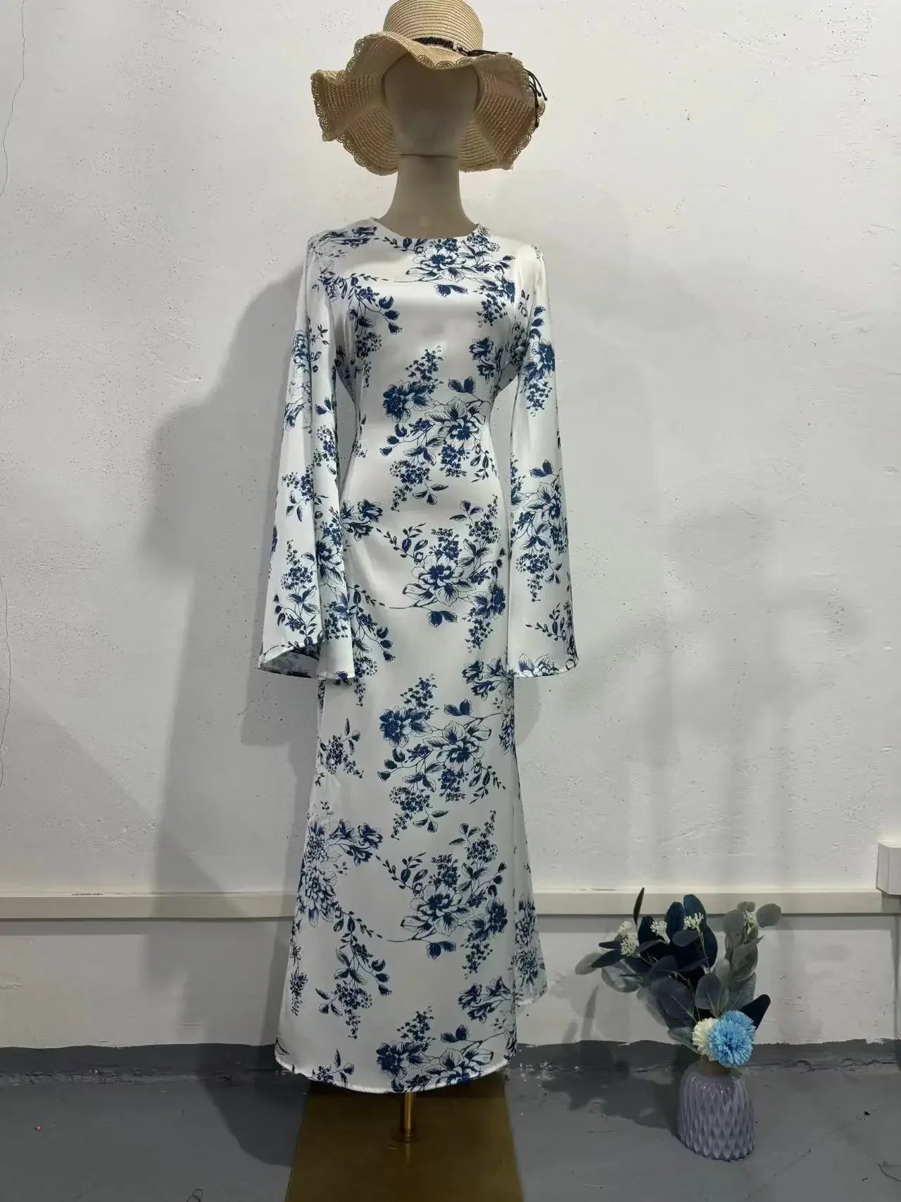 Floral Abaya Dress For Muslim Women Long Modest Robe