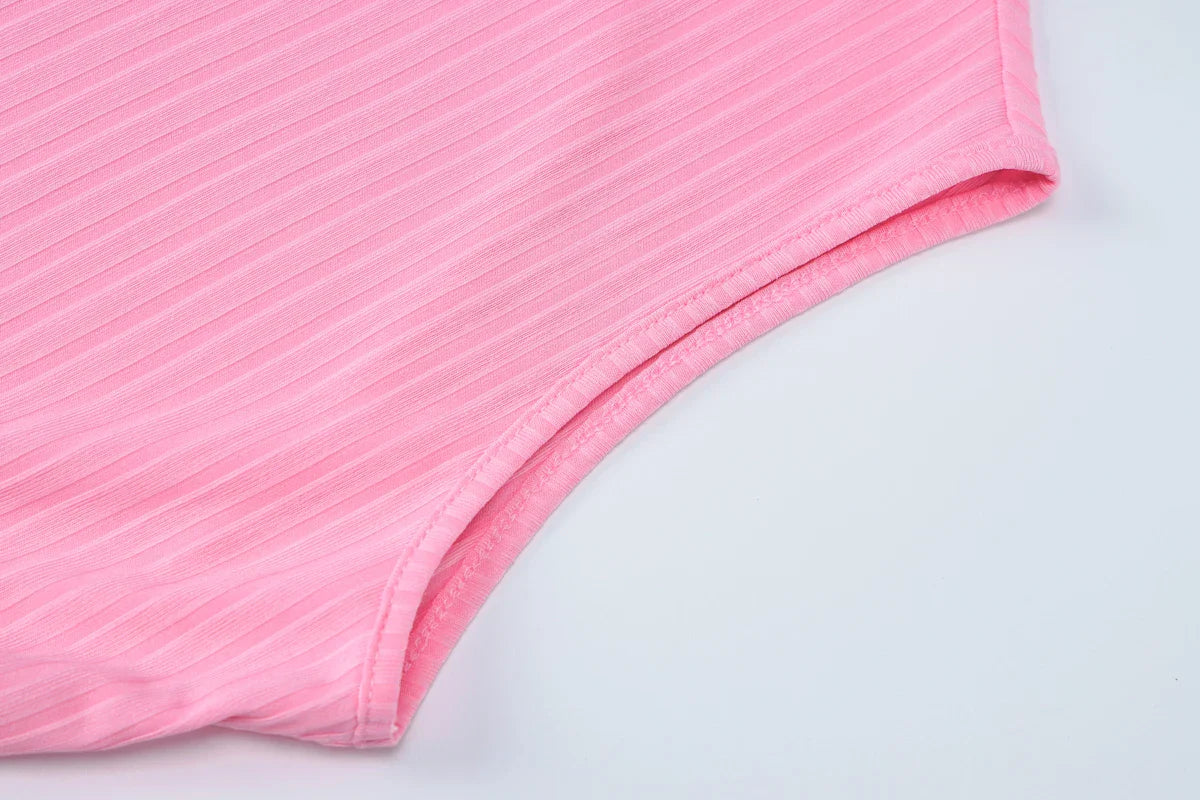 Ribbed Sleeveless Patchwork Bubble Backless Minidress