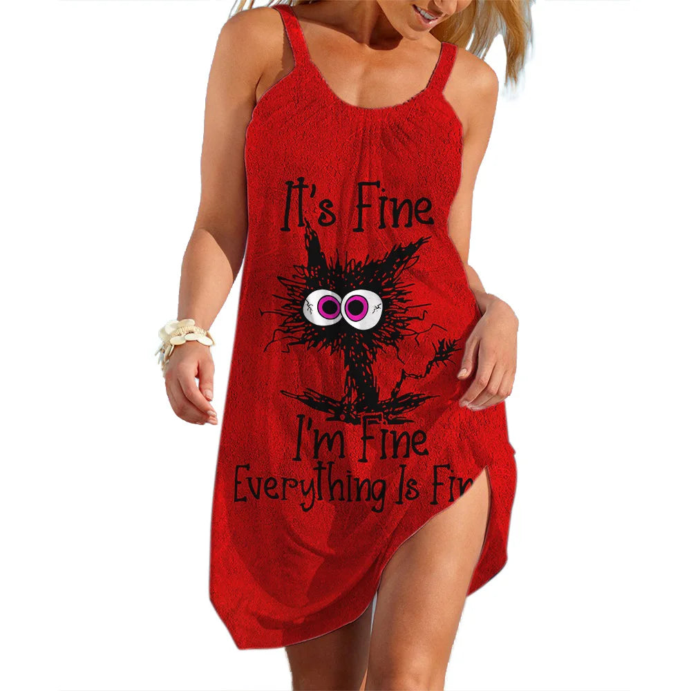 Cat Print Slip Dress 3D For Women Sleeveless Summer Casual