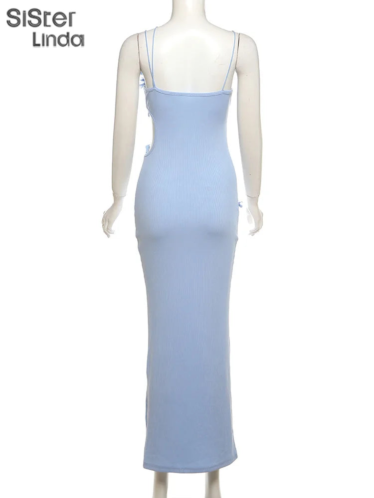 Junior Backless Halter Hollow Out Midi Calf Dress Style