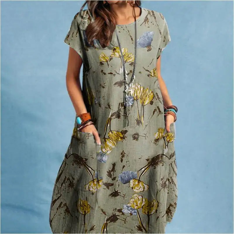 Bohemian Floral Print Midi Dress For Women Summer Beach
