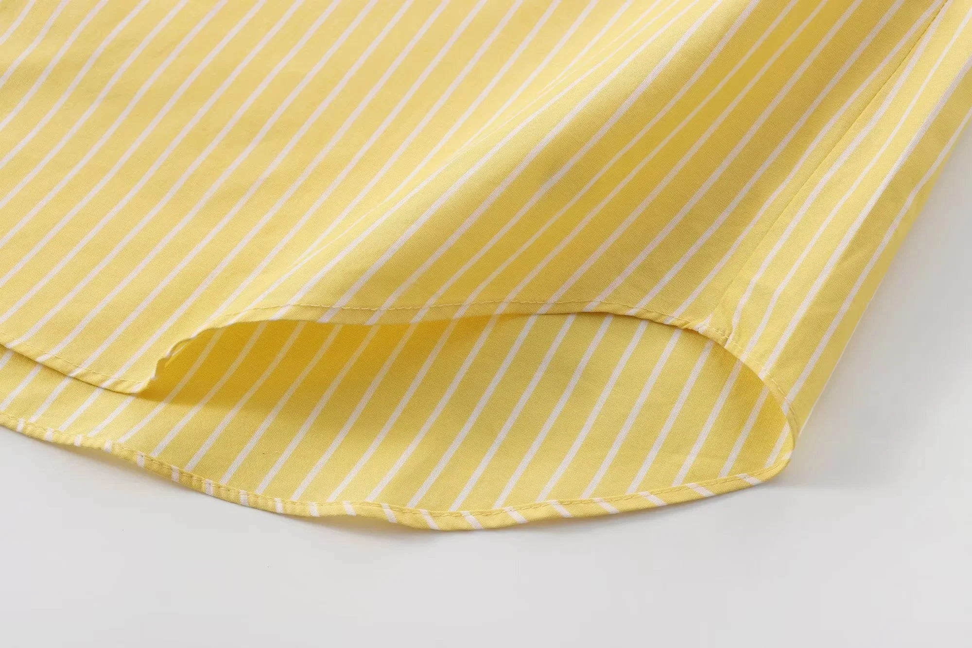 Casual Women Striped Butter Yellow Shirt Vintage Thin Fabric Turn-Down Collar Single Breasted Button-Up Top