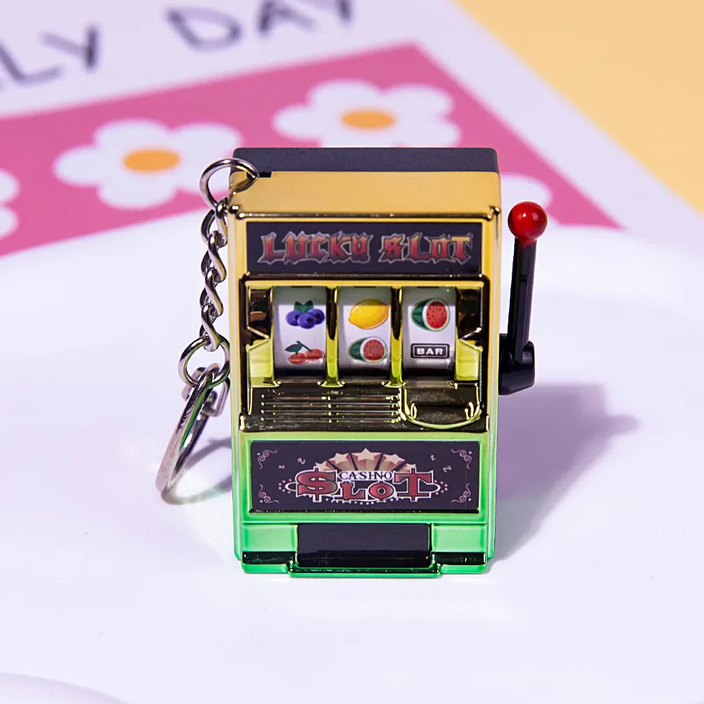 Portable Mini Fruit Slot Keychain Pendant Retro Toy Coin Operated Game for Kids and Adults