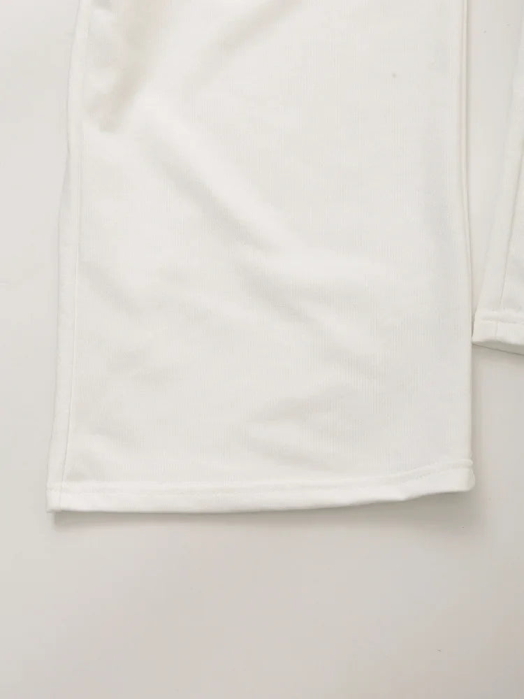 Women's Solid Casual Trouser Set with Short Sleeve T-Shirt and Elastic Waist Wide Leg Pants