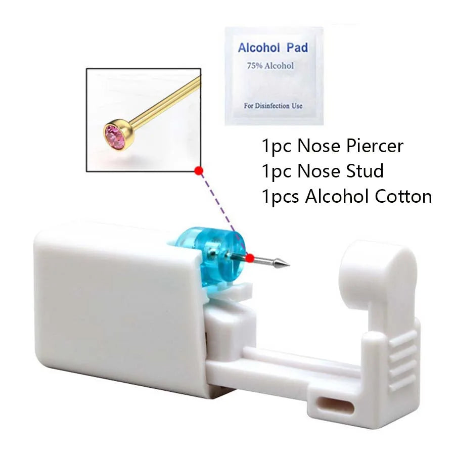 Disposable Nose Piercing Gun Kit with Built-In Crystal Nose Stud for Easy Piercing