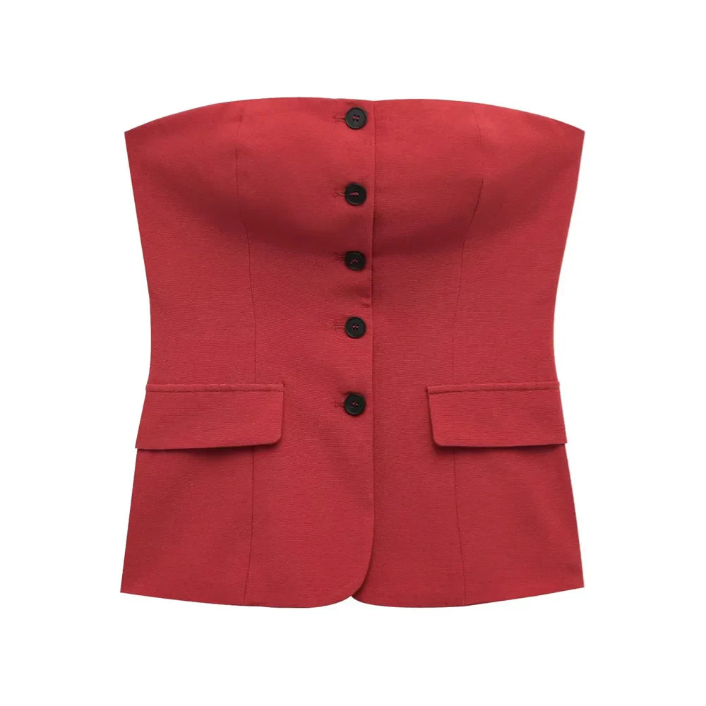 Women's Buttoned Top and Double Pleated Pants Set for Casual Spring and Summer Fashion