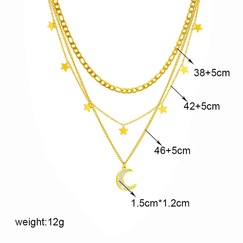 Stainless Steel Butterfly Moon Lock Blue Eyes Pendant Necklace for Women Multilayer Choker Chain Jewelry Gifts