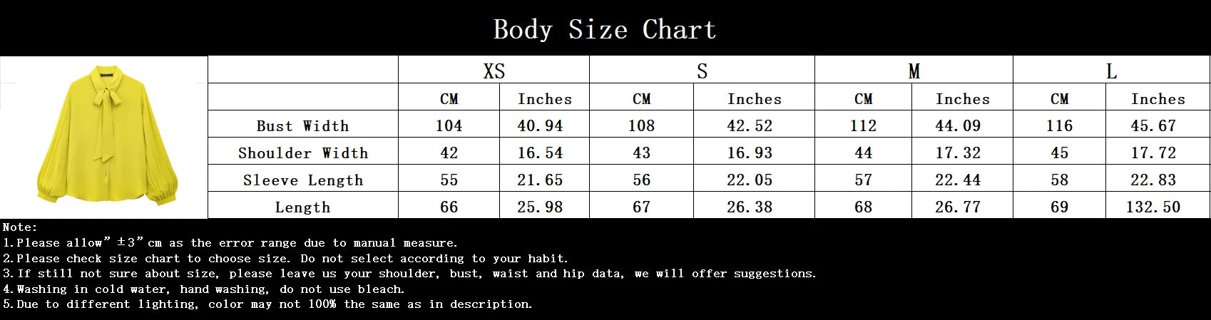 Yellow Chiffon Loose Fit Long Sleeve Shirt for Women with Bow Tie and Button Detail Casual Office Blouse