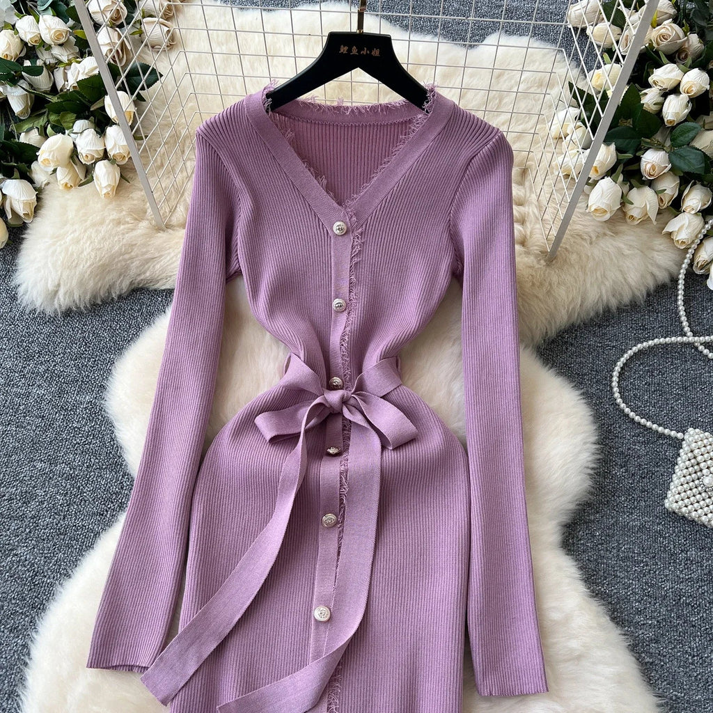 Womens Knit Dress Long Sleeve Sweater Casual Elegant