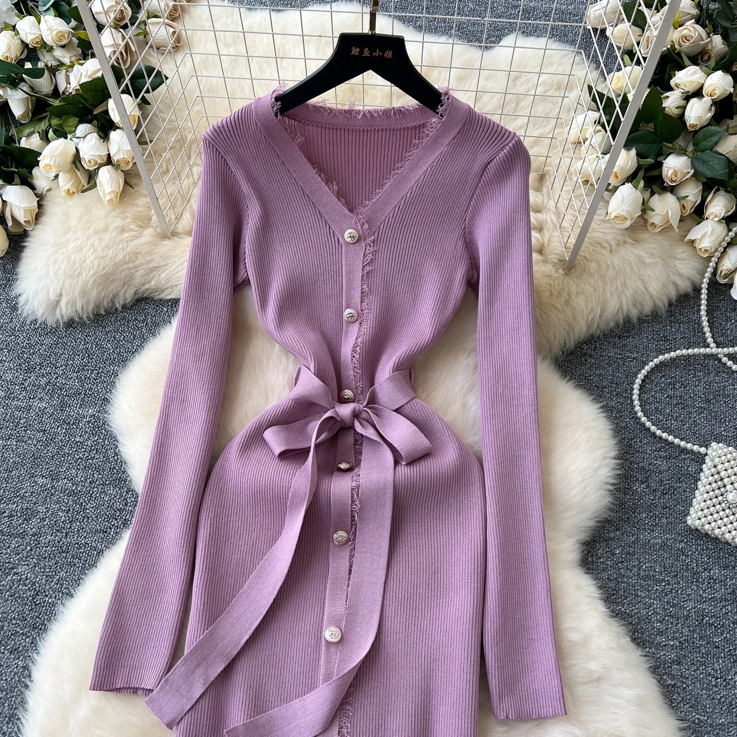 Womens Knit Dress Long Sleeve Sweater Casual Elegant