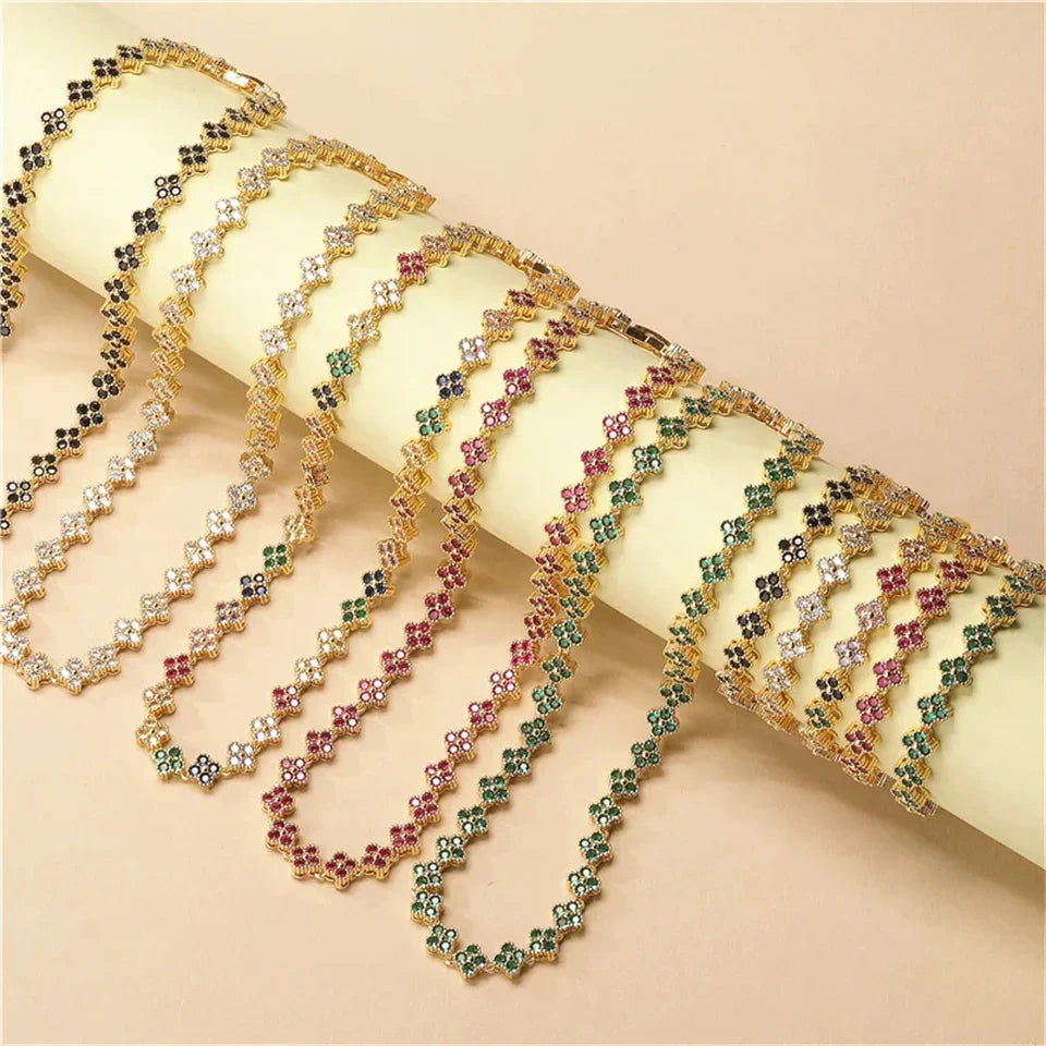 Rainbow Colorful Clover Zircon Bracelet Charming Crystal Jewelry Gift