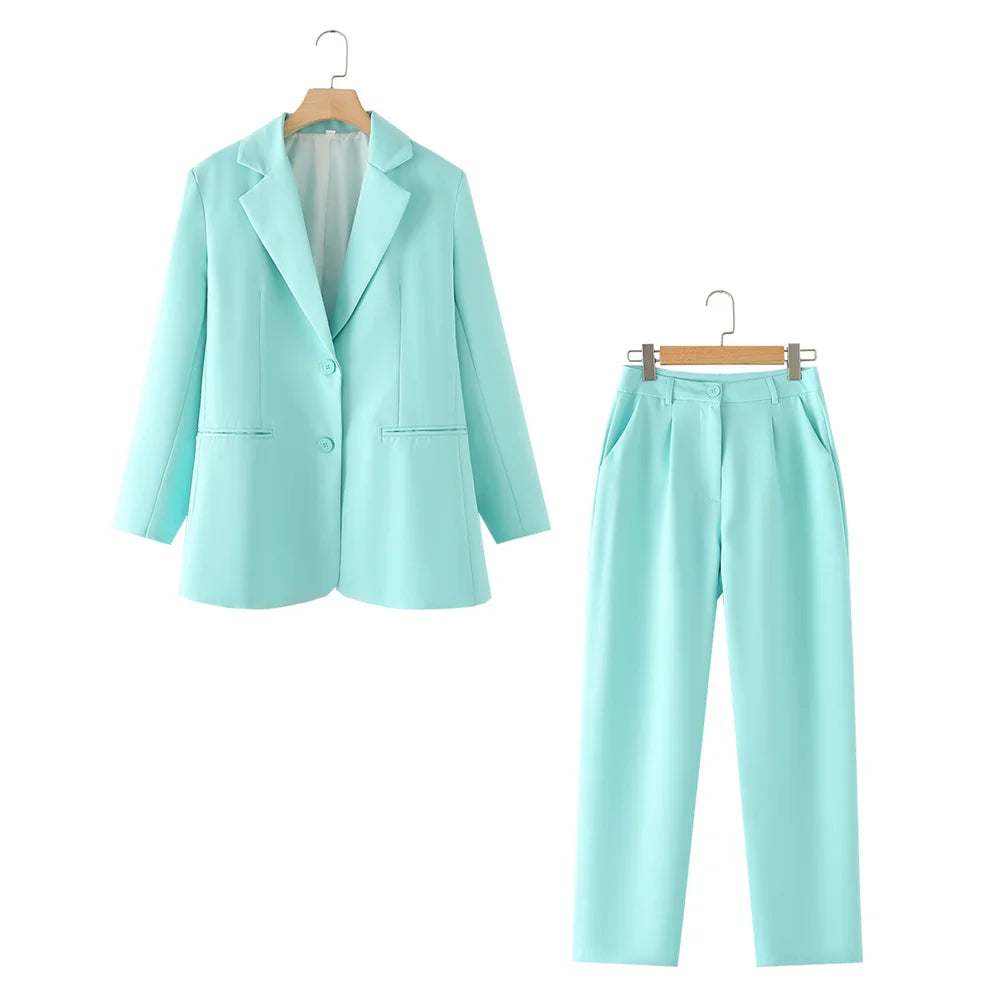 Spring Summer Women's Casual Loose Solid Color Suit Set with Pants and Top