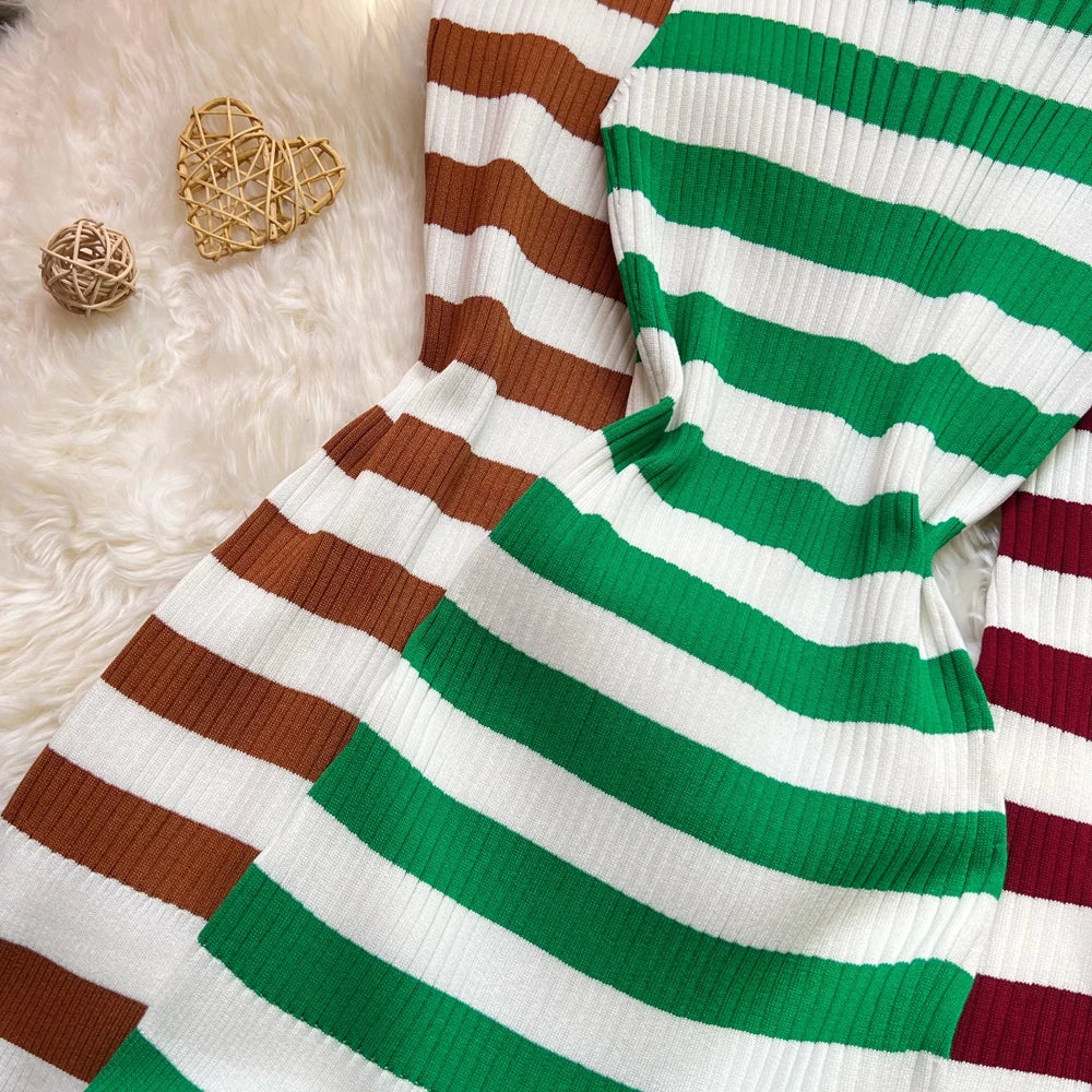 Ruffled Striped Knit Mini Dress For Summer Party Look