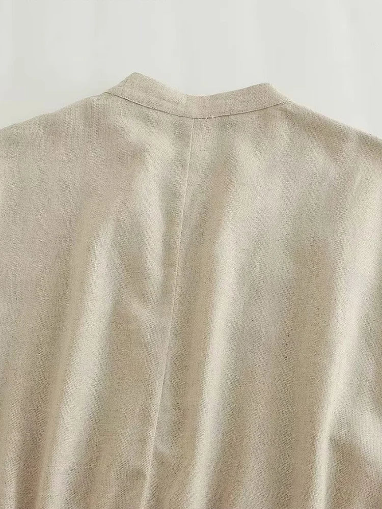 Summer Casual V Neck Sleeveless Linen Blend Jumpsuit Straight Long Holiday Style