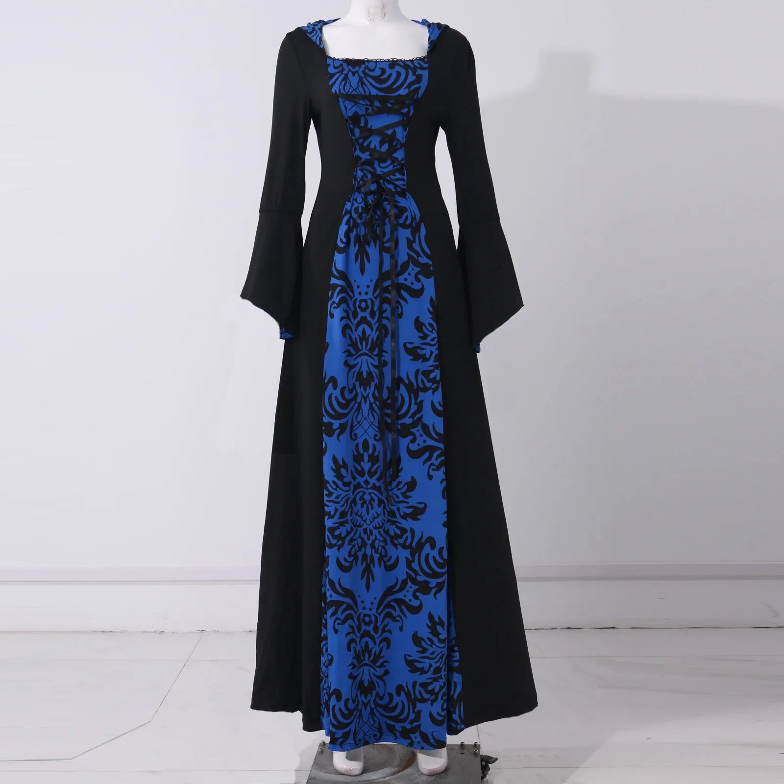 Gothic Hooded Vintage Dress Embroidered Long Sleeve