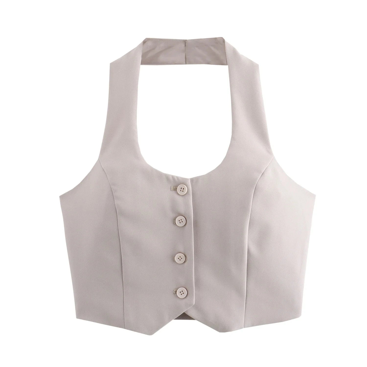 Halter Neck Solid Two Piece Set for Women with High Waist Long Pants and Stylish Vest Top