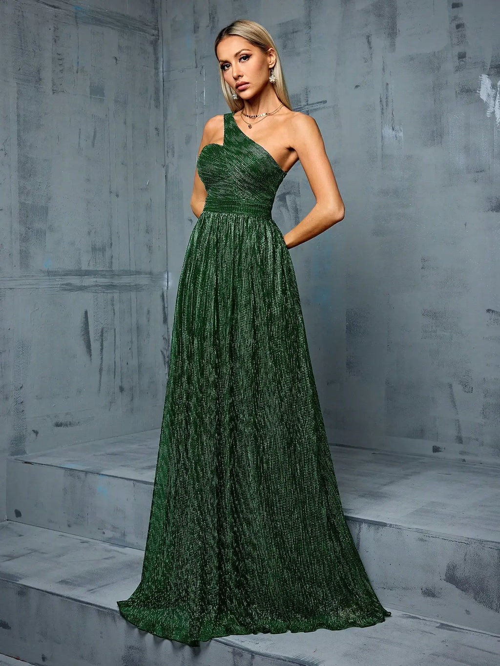 One Shoulder Evening Gown With Irregular Long Skirt