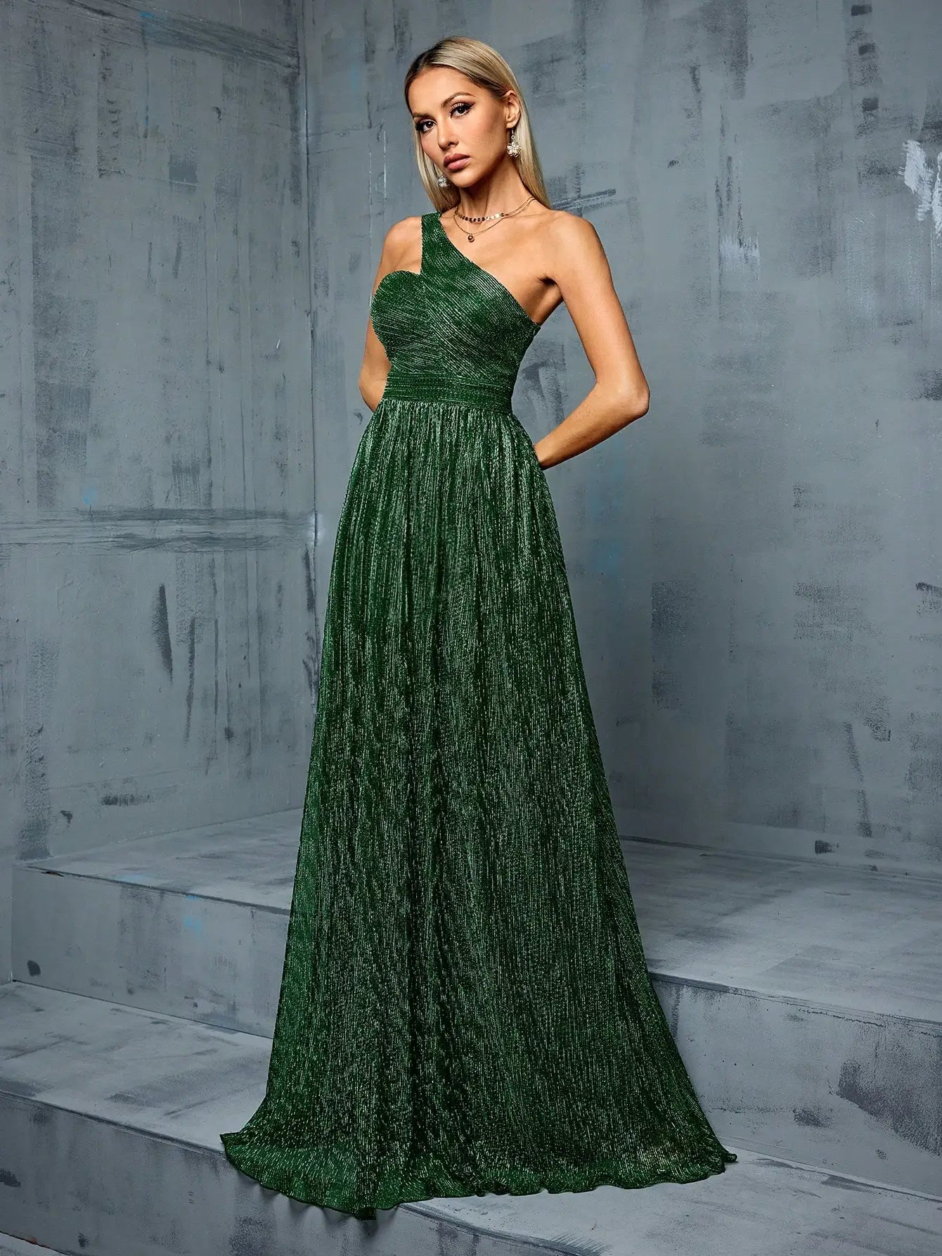 One Shoulder Evening Gown With Irregular Long Skirt