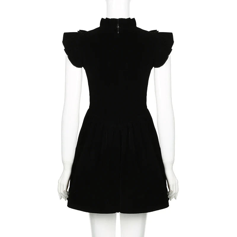 Black Velvet Mini Dress Sleeveless A Line Party Dress