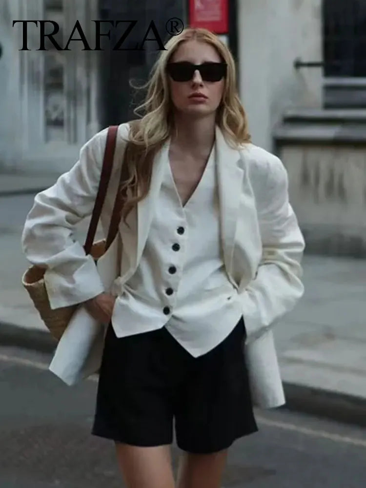 Casual Linen Sleeveless V-Neck Vest for Women Single Breasted Office Fashion Lightweight Linen Top