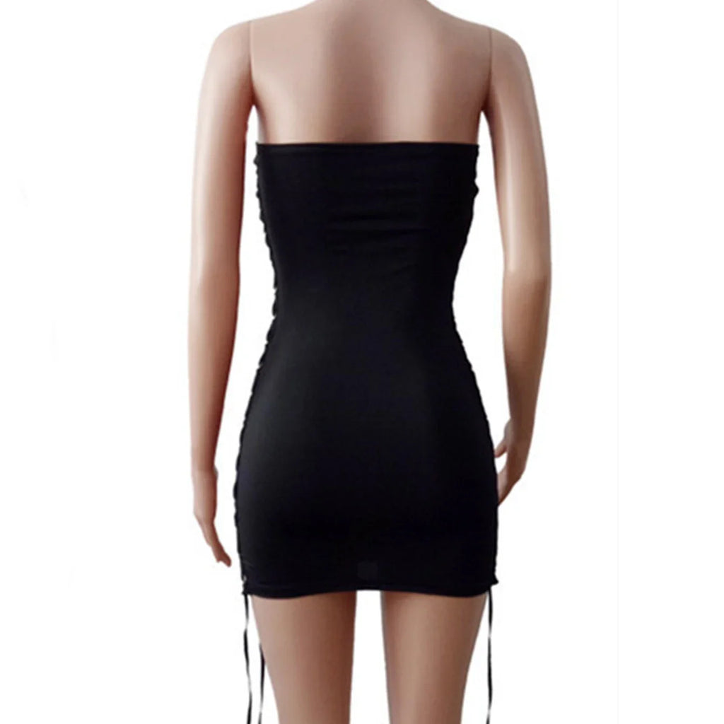 Sexy Black Nightclub Dress With Lace Up Chest Slim Fit