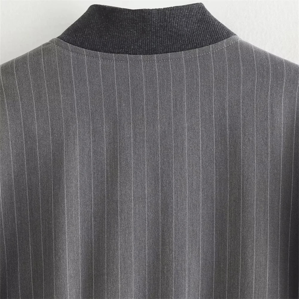 Striped Suit Set For Women With Jacket And Wide Leg Pants