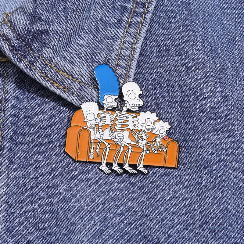Animated Punk Skull Enamel Brooch Funny Cartoon Metal Pin for Backpack and Lapel Accessories Gift